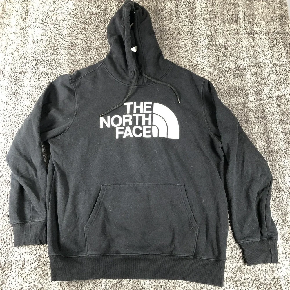 The North Face Hoodie Mens XL Black Graphic Fleece Pullover Kangaroo Logo
